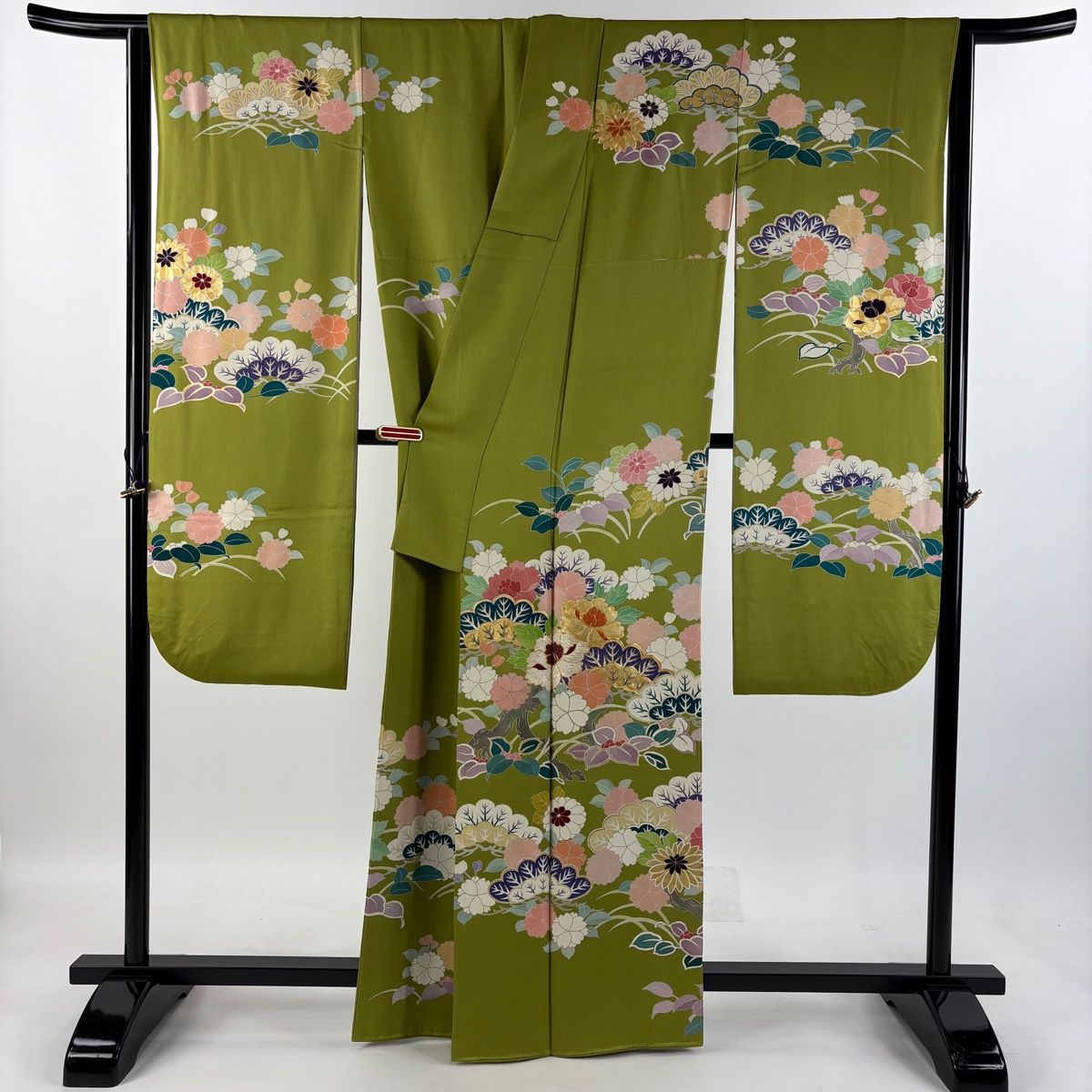 ◎mk-1318　振袖　身丈164.5　裄66　袖101.5　 7-7 振袖 身丈159.5cm 裄丈65cm M 袷 花車 花丸文 金彩 染め分け 赤