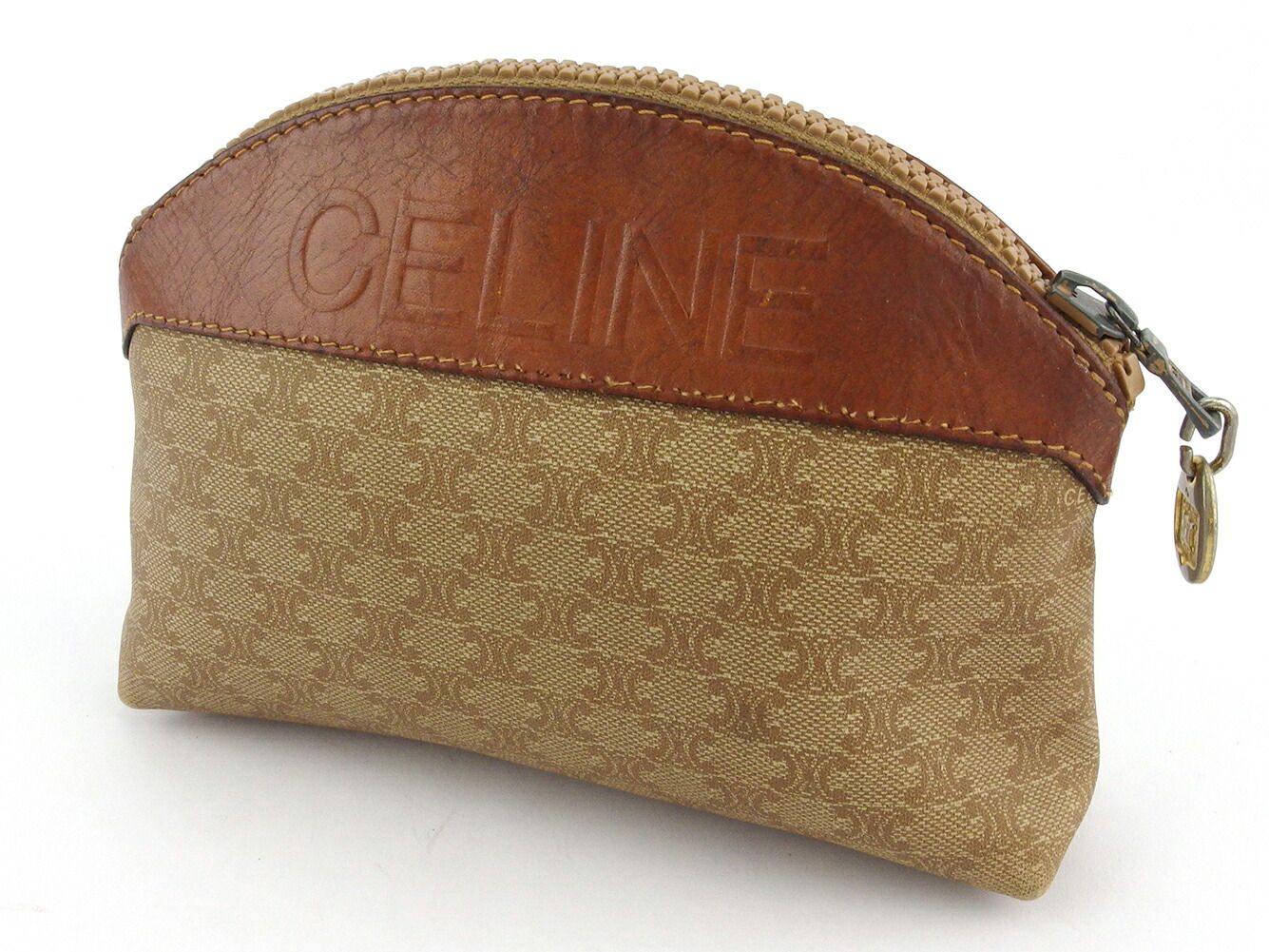 セリーヌ CELINE ポーチ マカダム ベージュ ブラウン レディース 中古