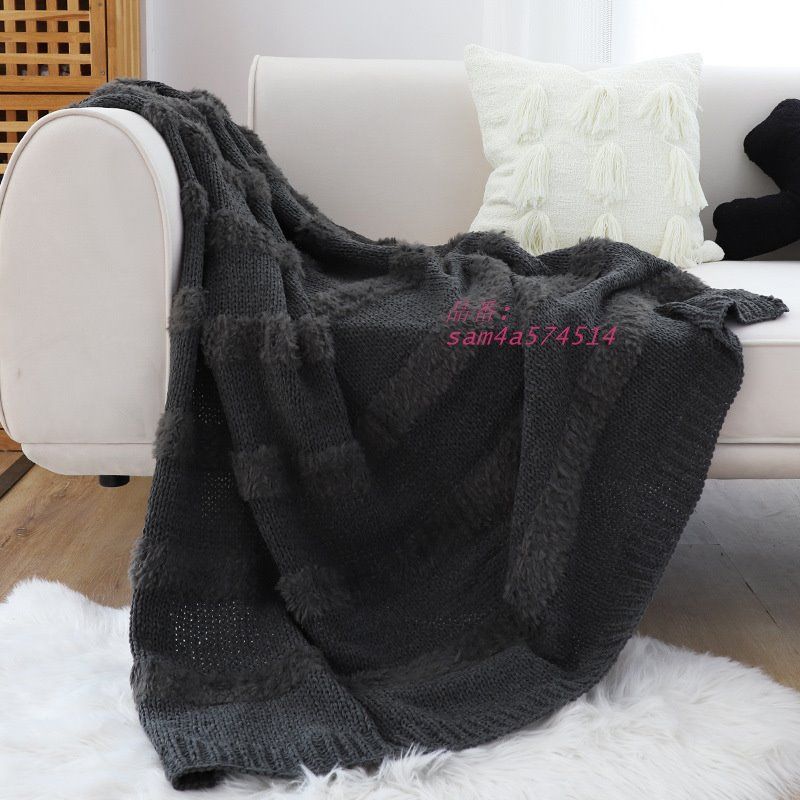 シニールウールのパッチワークブランケット現代シンプルな純色カジュアルブランケット寝室ベッド尾ブランケットリビングソファブランケット am4a574514