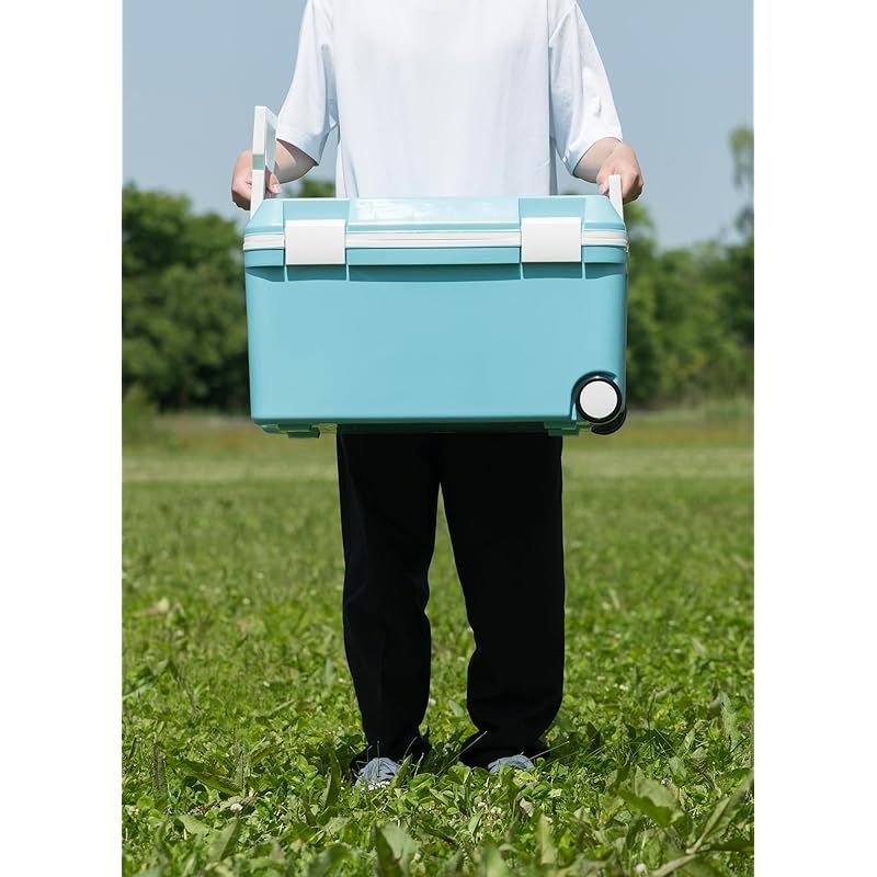 JEJアステージ フタが外せてお手入れ簡単 クーラーボックス フォレスクルー セラドンブルー 46L 日本製 幅635ｘ奥行359ｘ高さ383 2L ペットボトルを立てて収納できる 保冷 軽量 ホイール付 部活 水抜き栓付き HRDEVELOPMENT_JP