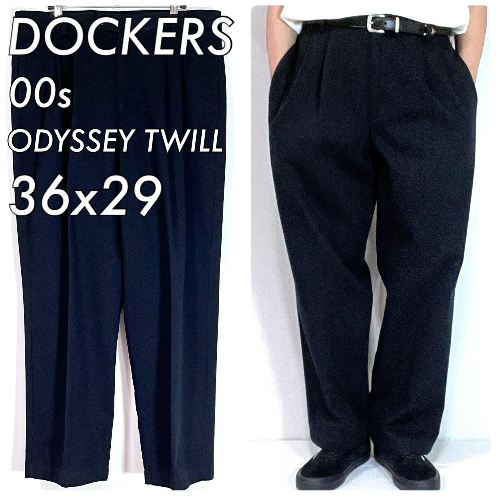 00s DOCKERS ドッカーズ W36L29 コットンツイル ツータック チノパン ブラック 黒 Odyssey Twill BLACK スラックス トラウザーズ クラシックフィット ワイドストレート 2000年 ゴールデンサイズ p25103357