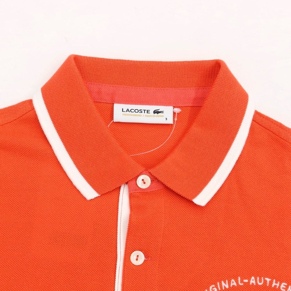 新品未使用タグ付き【LACOSTE】半袖鹿子ポロシャツ　オレンジ　SIZE3 中古】【未使用】ラコステ LACOSTE コットン 鹿の子 半袖