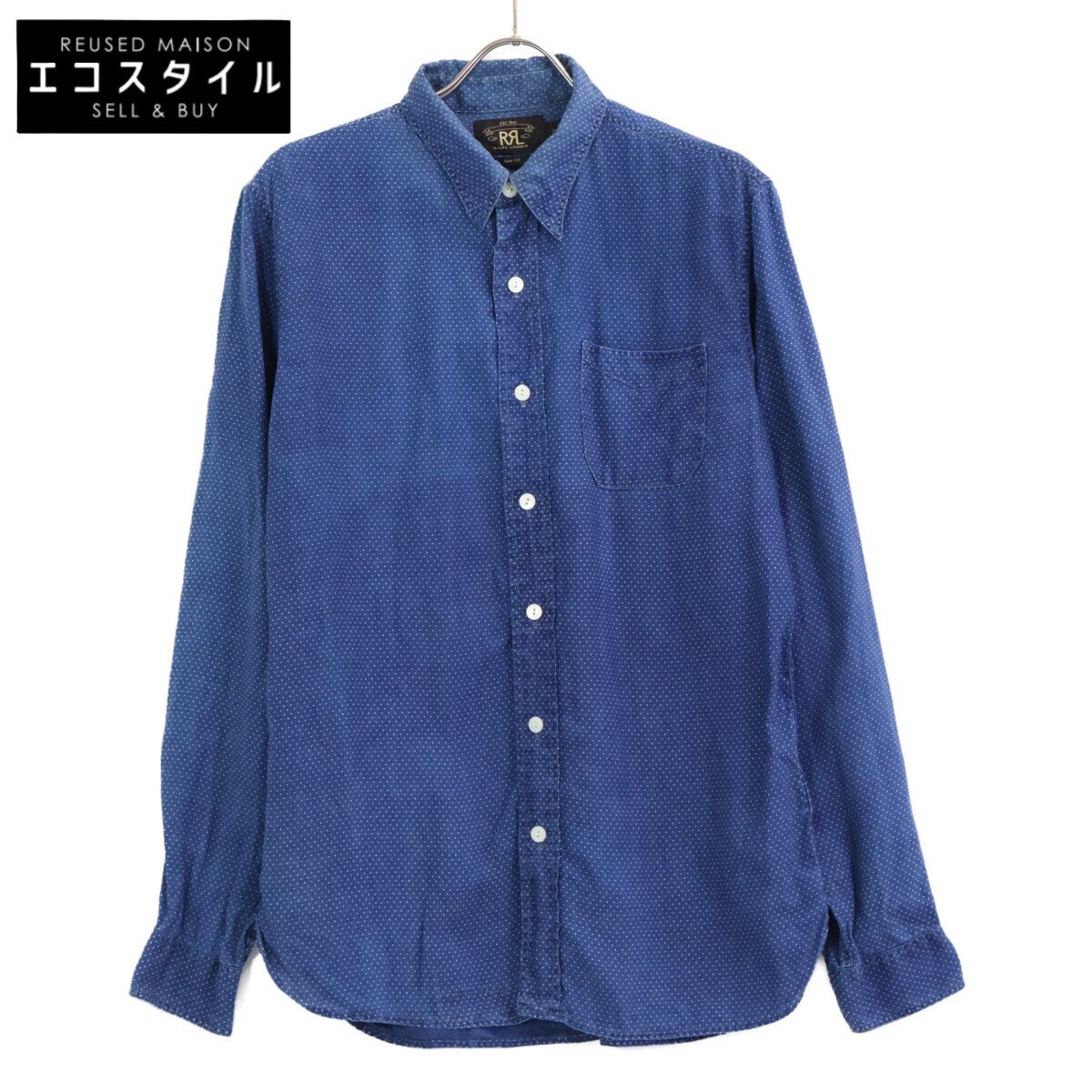 RRL ダブルアールエル ｲﾝﾃﾞｨｺﾞ ﾄﾞｯﾄ柄 ｺｯﾄﾝ 長袖ｼｬﾂ M