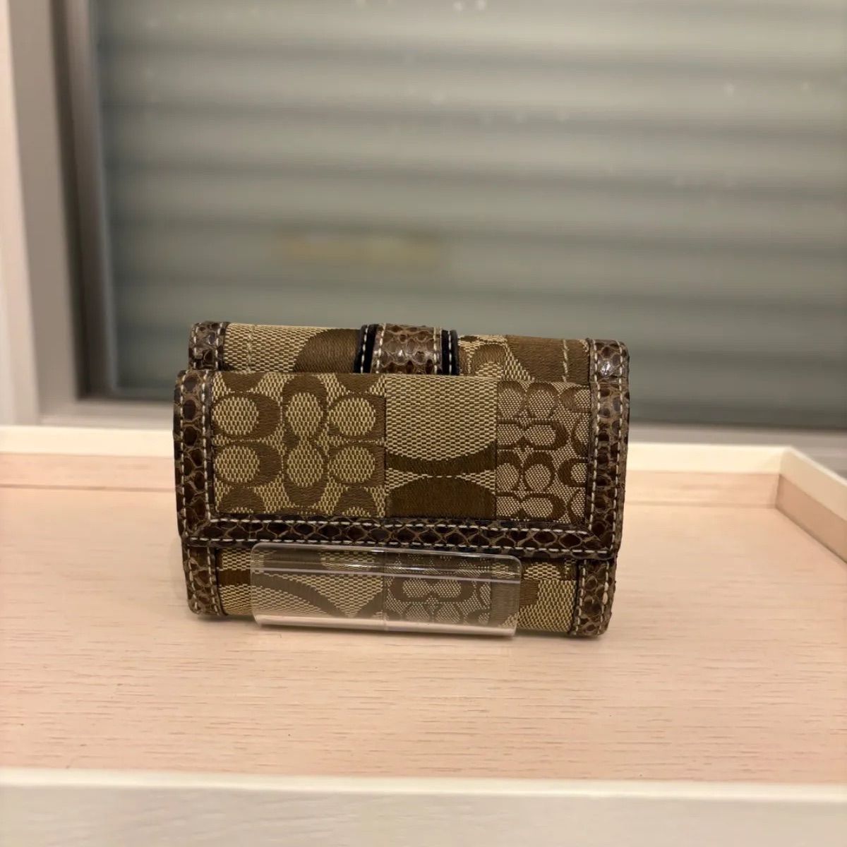 【美品】コーチ アクセサリーポーチ パッチワーク　シグネチャー パイソン 美品】コーチ アクセサリーポーチ パッチワーク シグネチャー