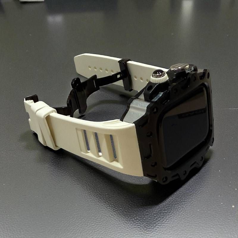 アップルウォッチケース フォージドステンレス ラバー 互換性対応 カスタム カバー 保護 ギフト ４６ｍｍ ベルト バンド セット series10 series11 メンズ レディース ギフト 贈り物 カスタム サンドホワイトブラック