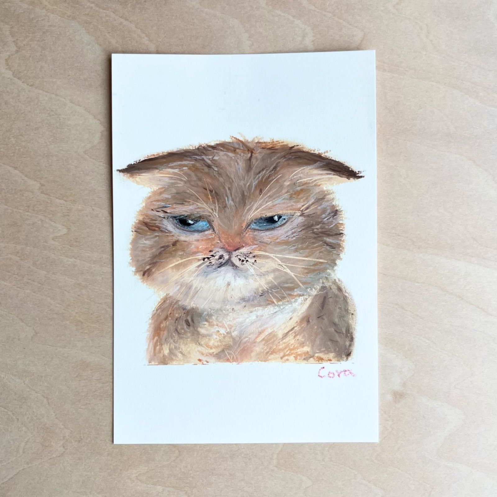 原画・パステル画｢水族館｣下島みちこ/ミニ額・猫・ハチワレ・白黒猫