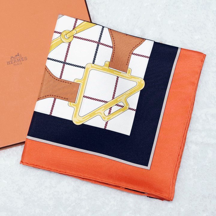 HERMES エルメス カレ90 「タッタソール」ヴァーミリオン 黒 白 シルク 