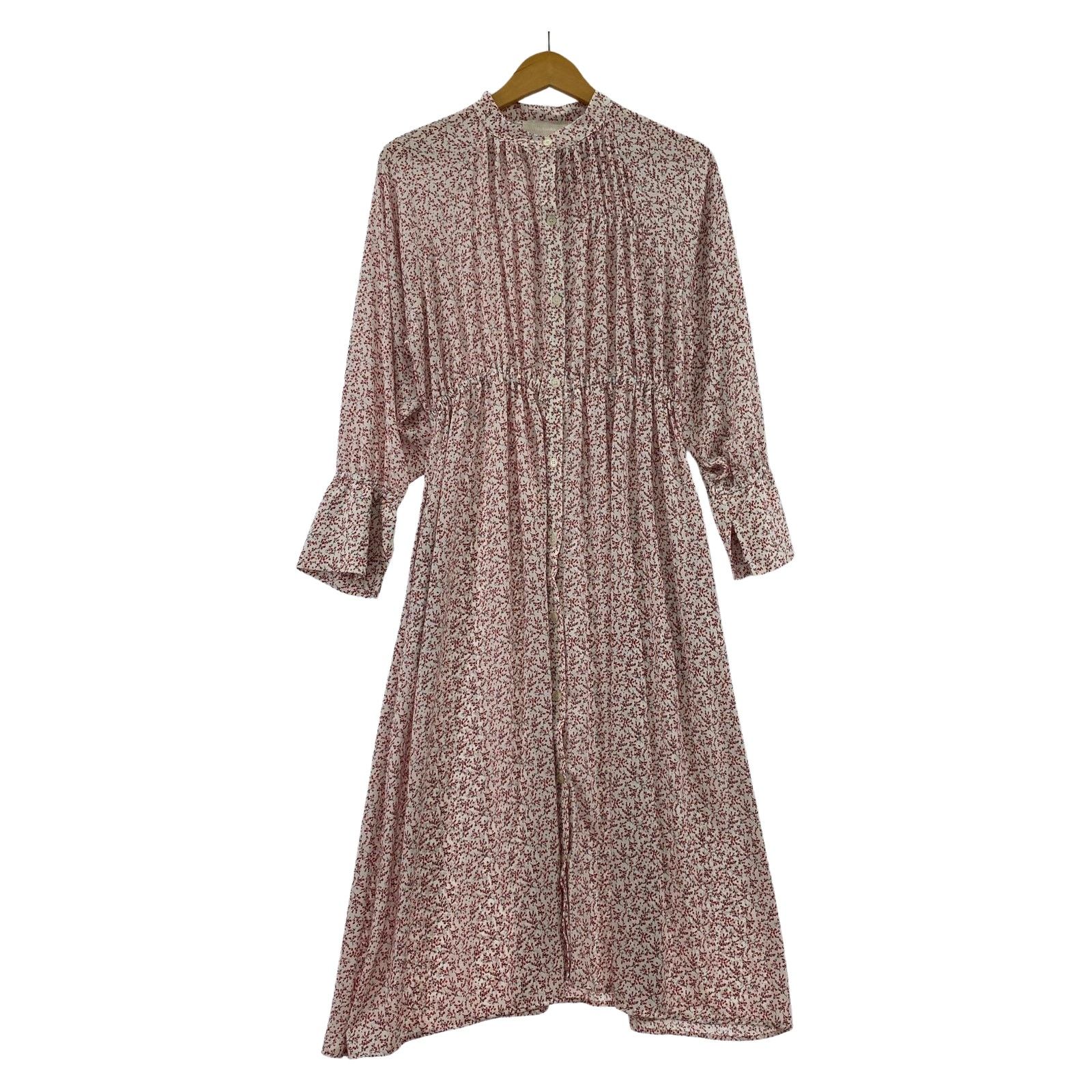 Mylanka ミランカ 総柄 バンドカラー ギャザーワンピース size34/ホワイト×レッド