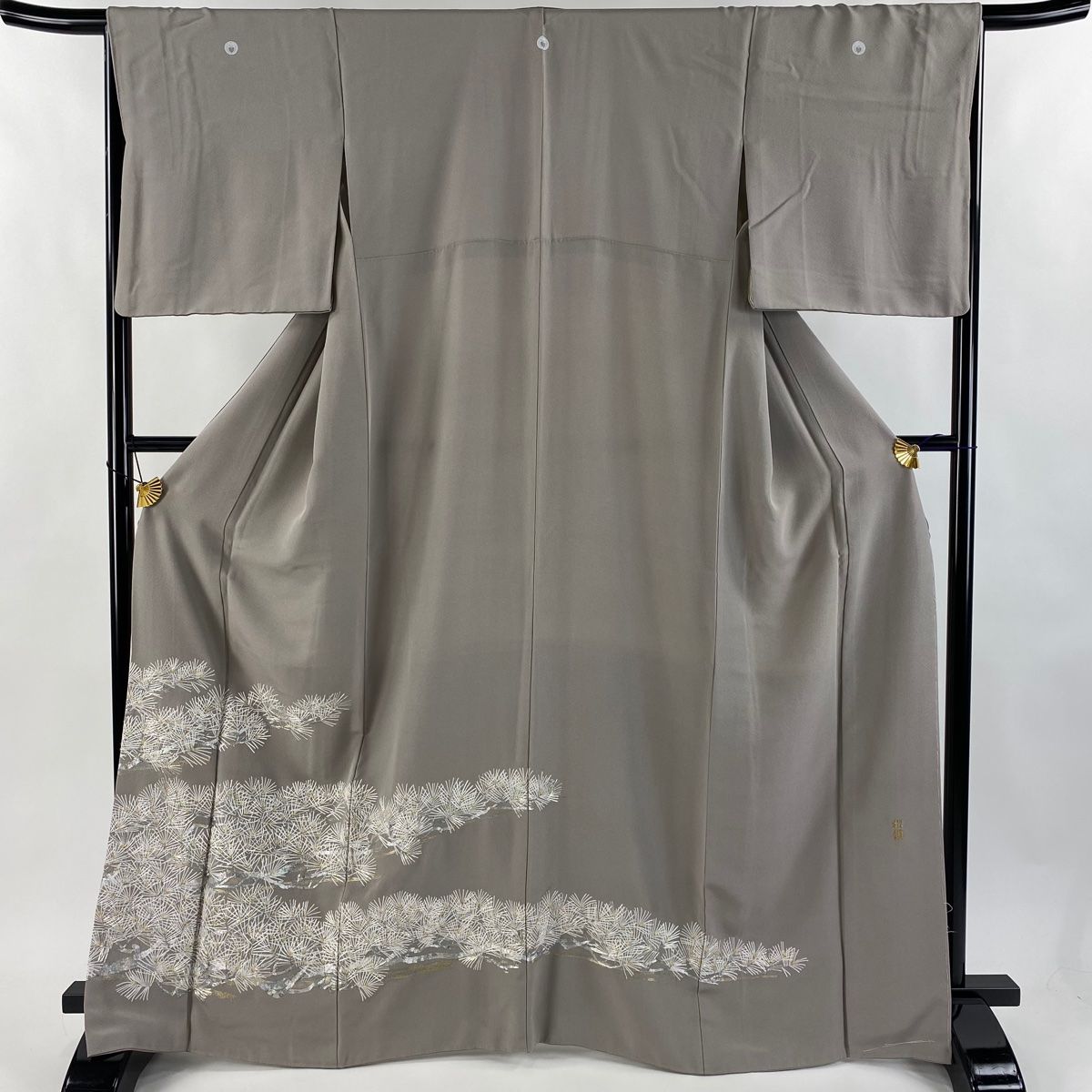 色留袖 身丈167cm 裄丈67.5cm L 袷 松 金銀糸 灰色 正絹 秀品 五つ紋