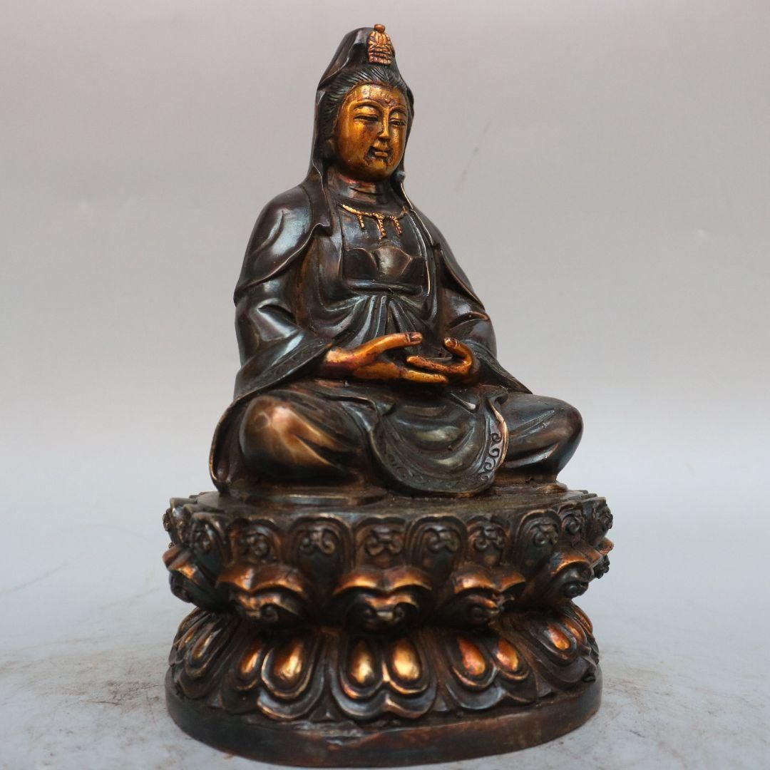仏教美術 仏像 坐蓮観音菩薩仏像 銅製 銅器 工芸品 置物