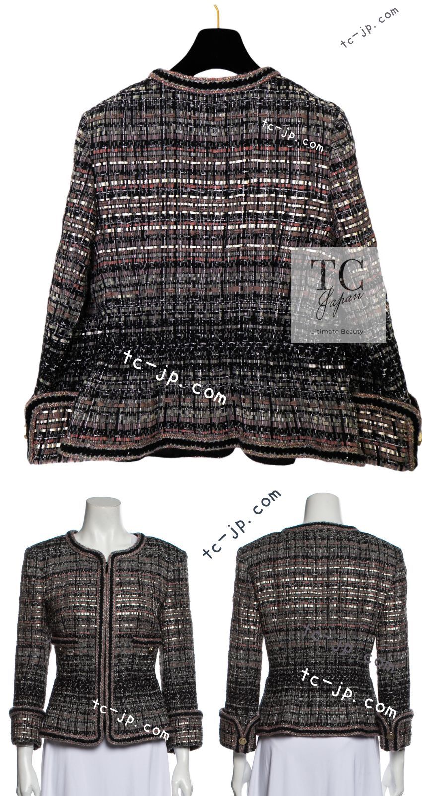 シャネル ジャケット CHANEL ブラック グレー ピンク シルバー