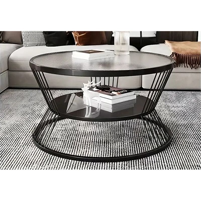 オーバルガラス天板のセンターテーブル