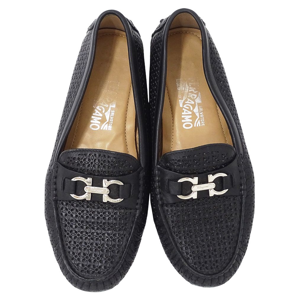 【極美品】サルヴァトーレフェラガモ ドライビングシューズ レザー 黒 ガンチーニ Salvatore Ferragamo (サルヴァトーレフェラガモ) FG