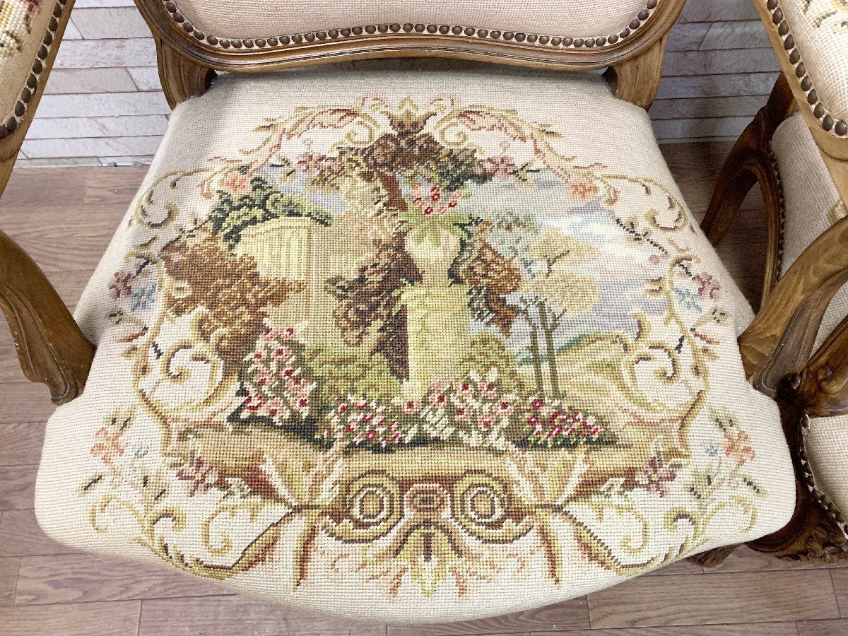 高級 イタリア アンティーク ゴブラン織り アームチェア 猫脚