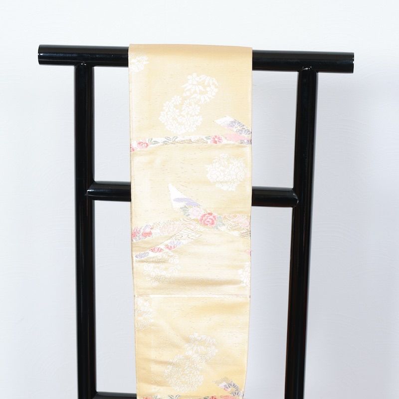 伝統工芸品 本場黄八丈 八寸名古屋帯 手織 無地 絹100% Q1295 伝統工芸品 本場黄八丈 八寸名古屋帯 手織 無地 絹100% お値下げしま