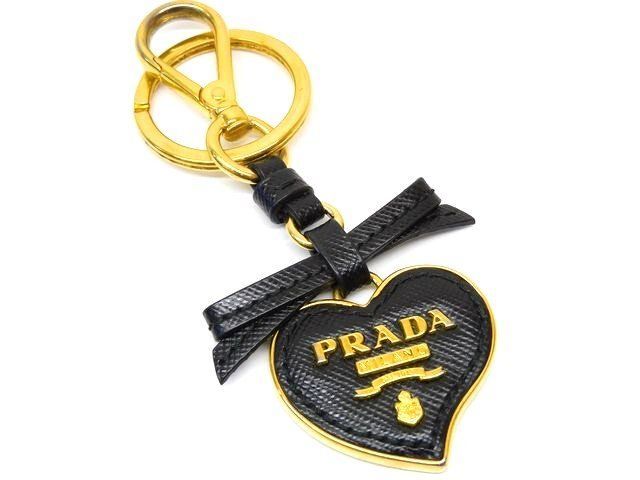 プラダ キーホルダー バッグチャーム ハート レディース ブラック×ゴールド PRADA □7E