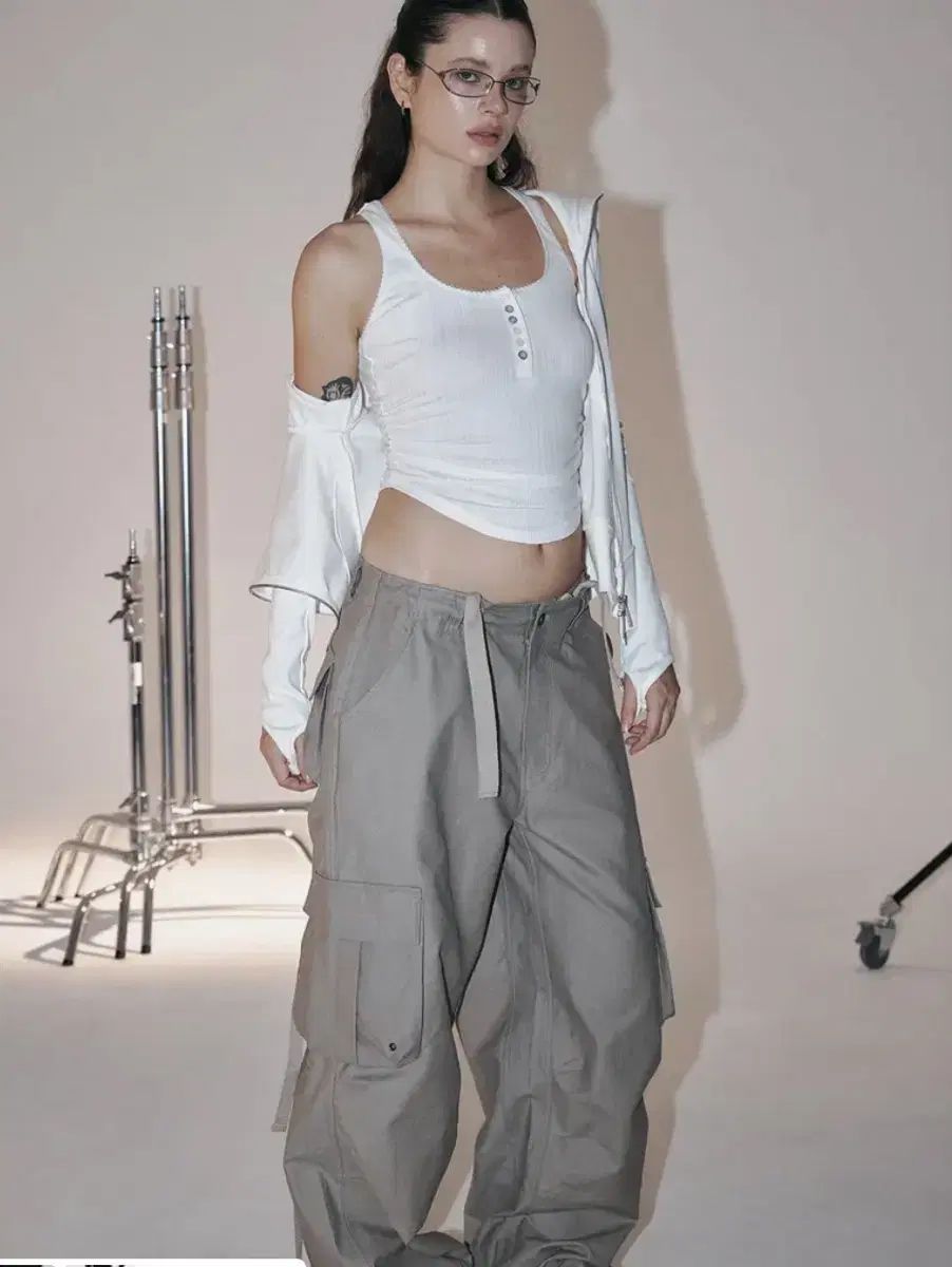 プリーズノーフォロー tex 텍스 ワイド ワークパンツ サンドグレー s