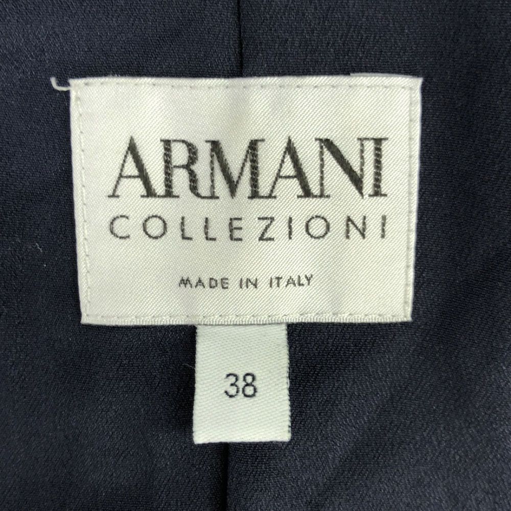 アルマーニコレツィオー二 イタリア製 ノーカラージャケット 38 ネイビー ARMANI COLLEZIONI レディース アルマーニコレツィオー二 イタリア製 ノーカラージャケット 38