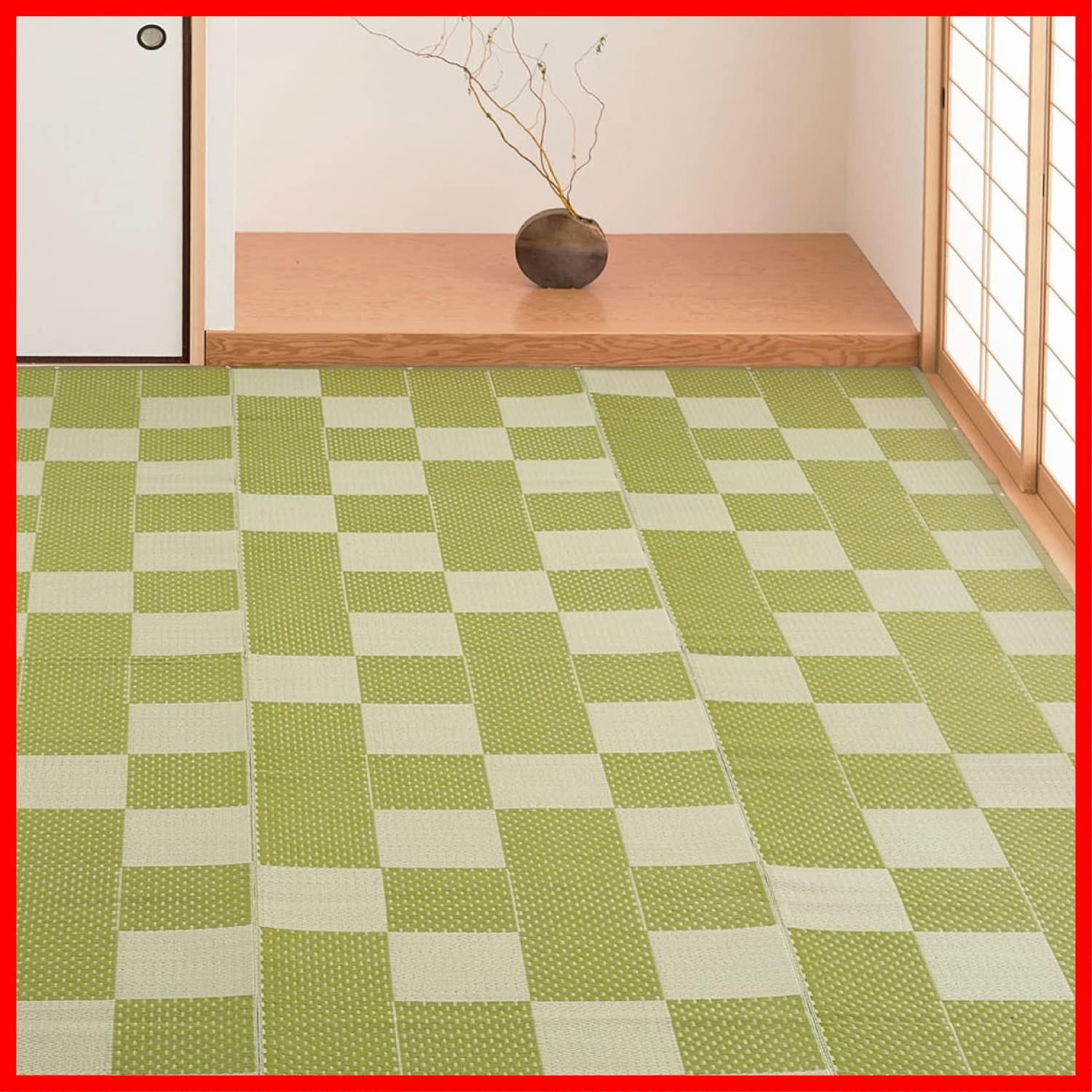 人気商品 矢倉 い草風 江戸間6畳 柄上敷き グリーン 花ござ PP柄上敷き 水洗いOK 萩原 約261X352cm