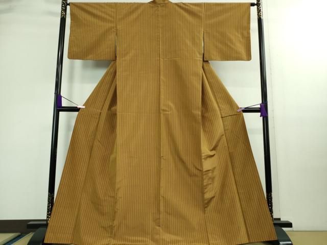 平和屋着物 上 本場黄八丈 紬 平織 縞 証紙付き DZAB0157kh5