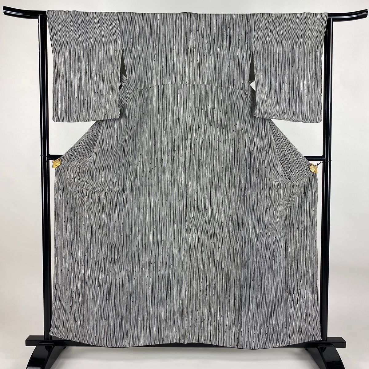 小紋 身丈157.5cm 裄丈63cm S 袷 縞 黒 正絹 秀品