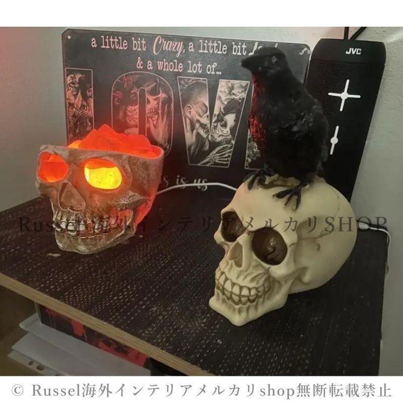 スカルオブジェ 置物 カラス 鴉 骸骨 ホワイト ハロウィン