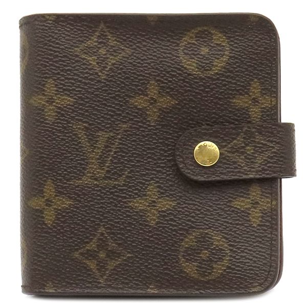 ルイヴィトン LOUIS VUITTON 二つ折り財布 コンパクトジップ モノグラムキャンバス モノグラム ゴールド金具 茶 M61667 MI0091