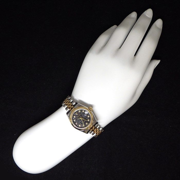 ロレックス Rolex 腕時計 デイトジャスト 26 179173G Z番 2006年製 ルーレット刻印 10ポイント ダイヤインデックス ブラック コンピューター文字盤 彫コン フルーテッドベゼル ジュビリーブレス K18YG SS 自動巻き 【中古】 ロレックス Rolex 腕時計 デイトジャスト 26 179173G Z番 2006年製