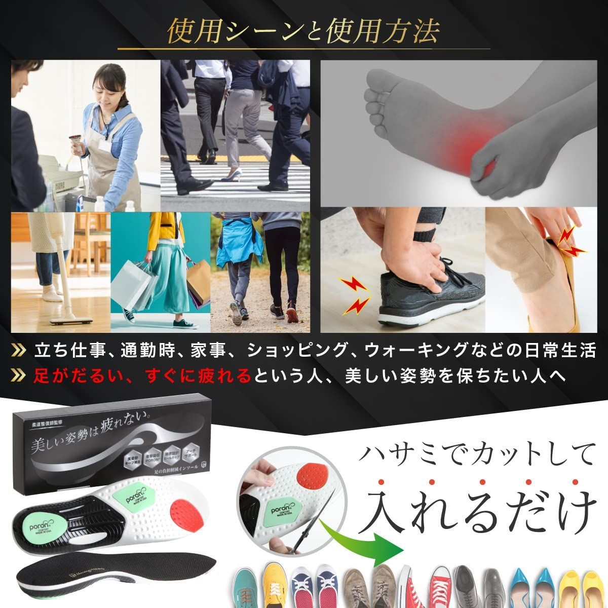 新品 【柔道整復師 監修】足の負担軽減インソール 中敷き インソール 美姿勢キープ アーチサポート 衝撃吸収 ヒールカップ UnsungHERO (Ｓ：2224cm)