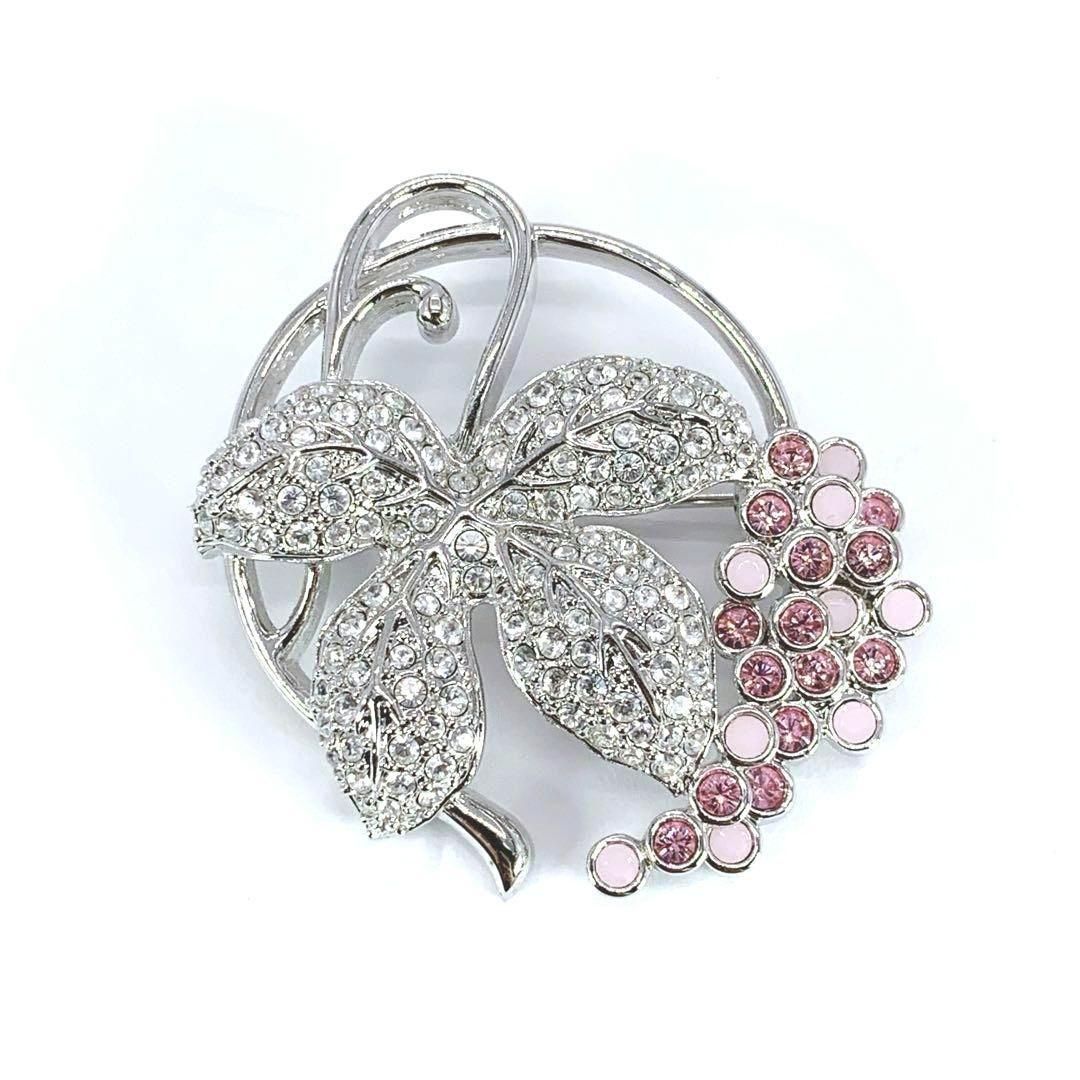 SWAROVSKI スワロフスキー ブローチ シルバー ピンク ラインストーン