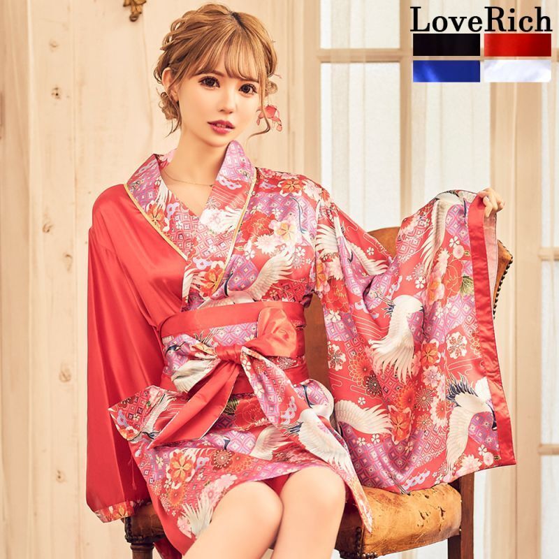 LoveRich ラブリッチ 【4カラー/2点セット】和柄 鶴柄 ツートン 帯