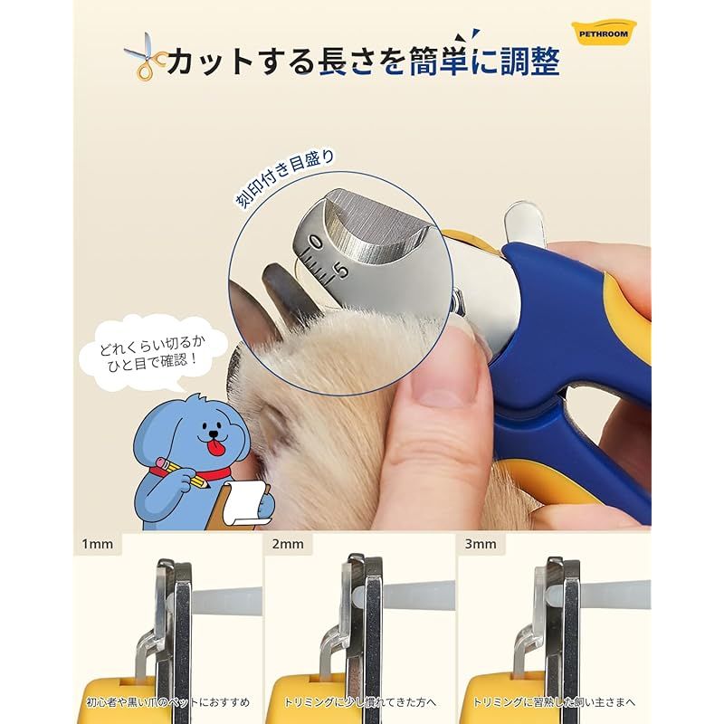 Pethroom ペスルーム プロ用 犬 爪切り 透明ガード＆爪やすり付き｜切断長