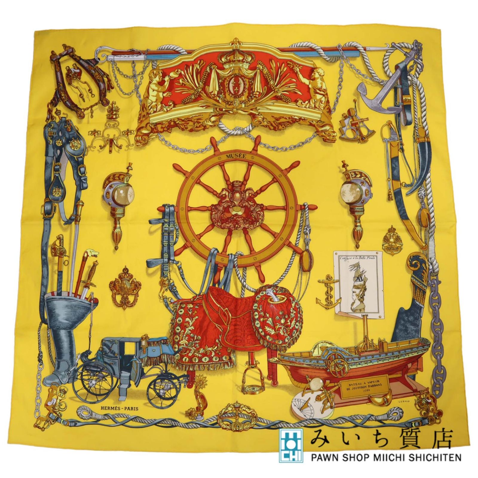 HERMES エルメス スカーフ カレ70 MUSEE 博物館 コットン100