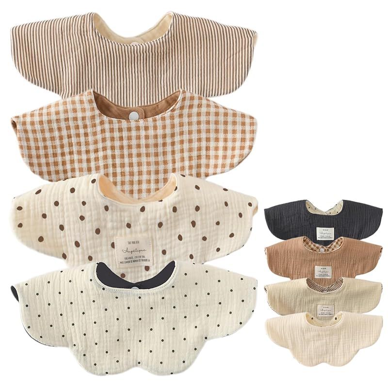 [GoUseGo] ベビー スタイ 4枚セット 両面使える 6重ガーゼ 赤ちゃん 360度スタイ 花びら 女の子 男の子 よだれかけ おしゃれ 新生児 無地 1