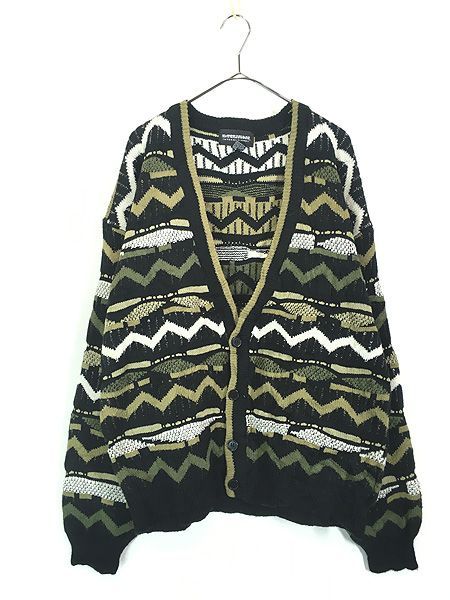 古着 EXPRESSIONS ランダム マルチ ボーダー アクリル ニット カーディガン XL 古着 古着 EXPRESSIONS ランダム マルチ ボーダー アクリル ニット