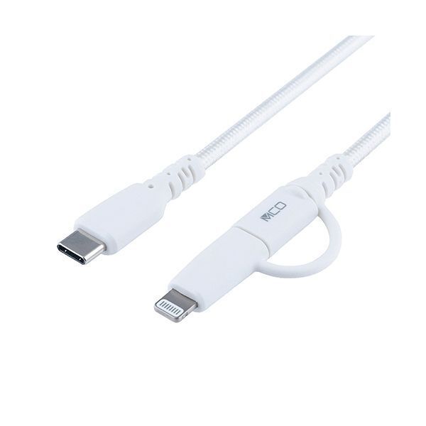 （まとめ） ナカバヤシ ミヨシLightningアダプタ付きUSB PDケーブル ホワイト 2.0m SCL-AD20W 1本 