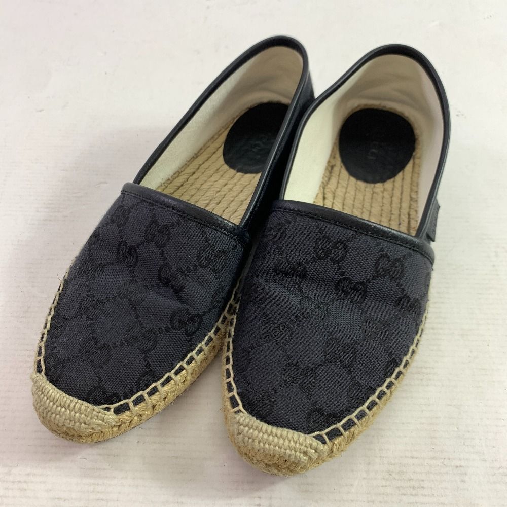 04w3846▽ GUCCI グッチ エスパドリュ 466902 ブラック GGキャンバス レディース WG エスパドリーユ シューズ 靴 サンダル ローファー 八王子店