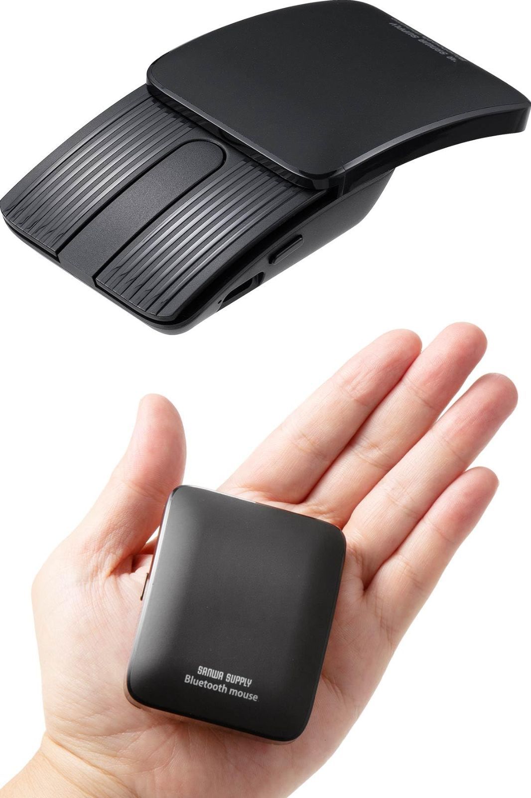 新品 サンワダイレクト 小型マウス Bluetooth 静音 戻るボタン搭載 Mac/iPad/iPhone/Android対応 充電式 ブルーLED 持ち運び ポーチ付き ブラック 400-MABT192BK
