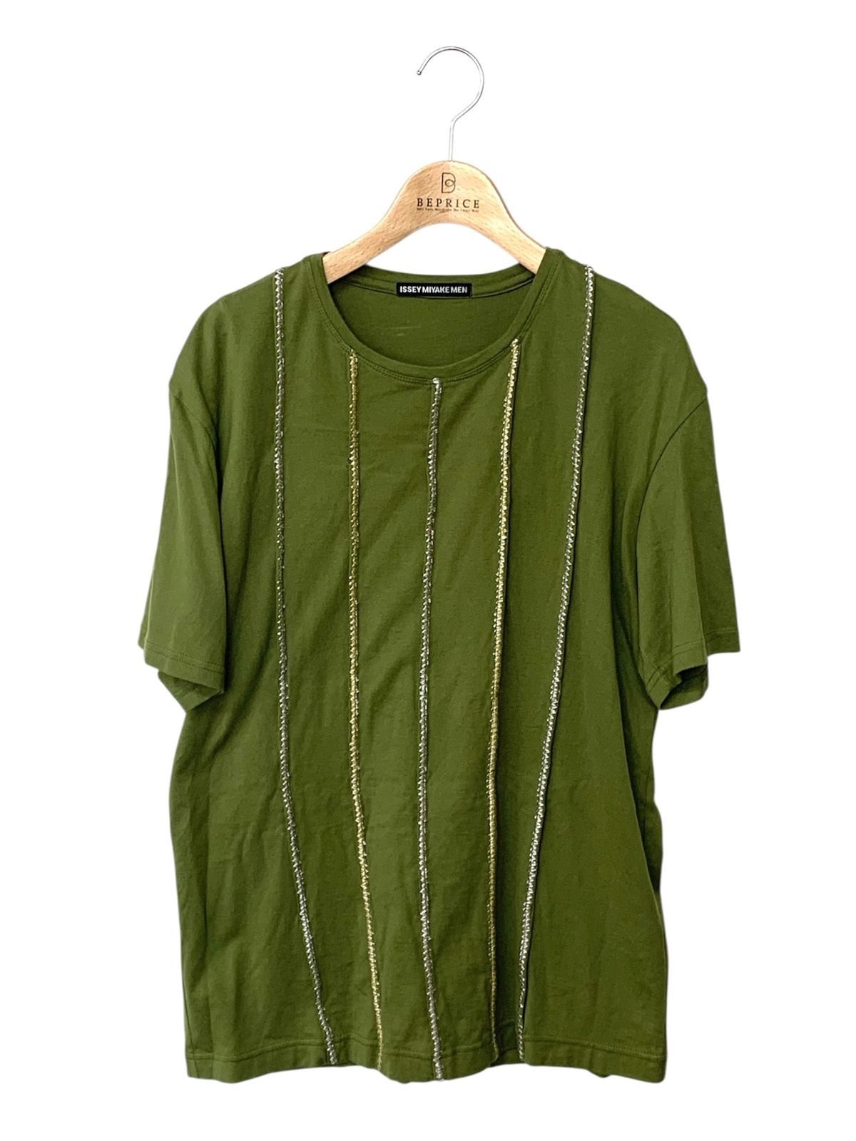 イッセイミヤケメン ME21JK443 Tシャツ 2 カーキグリーン ステッチ 