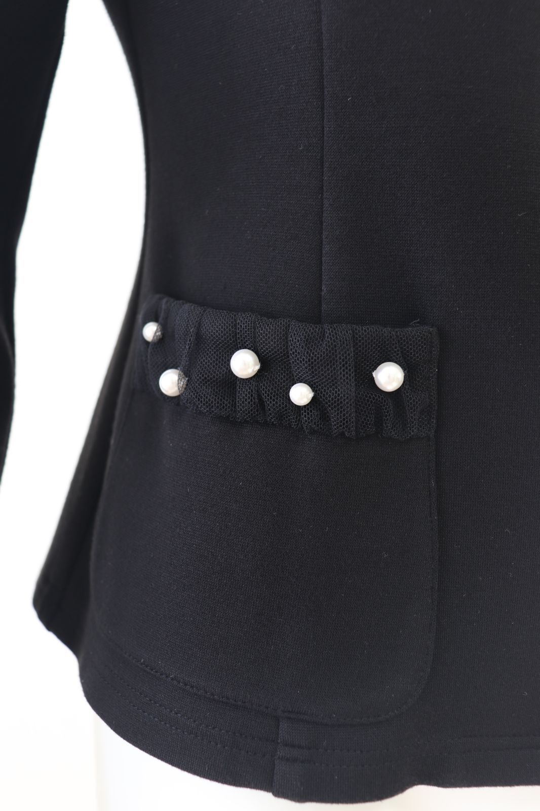 Rene パール＆チュールジップアップカーディガン 6437120 黒/ブラック