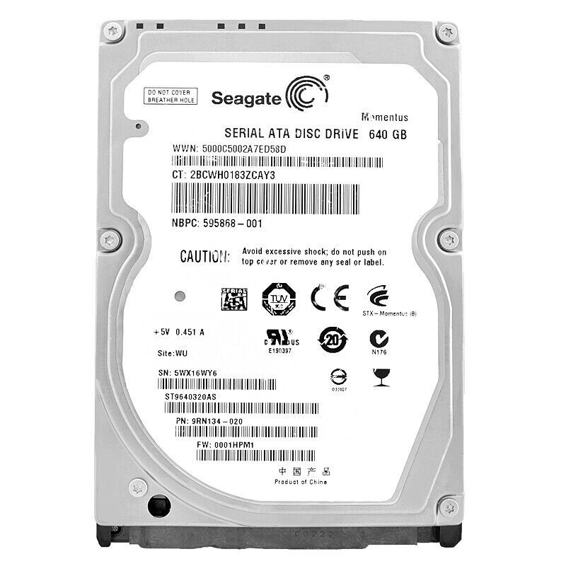 ハードドライブ Seagate 640GB ST9640320AS 8Mb キャッシュ 5400Rpm SATA II 2 5 インチ