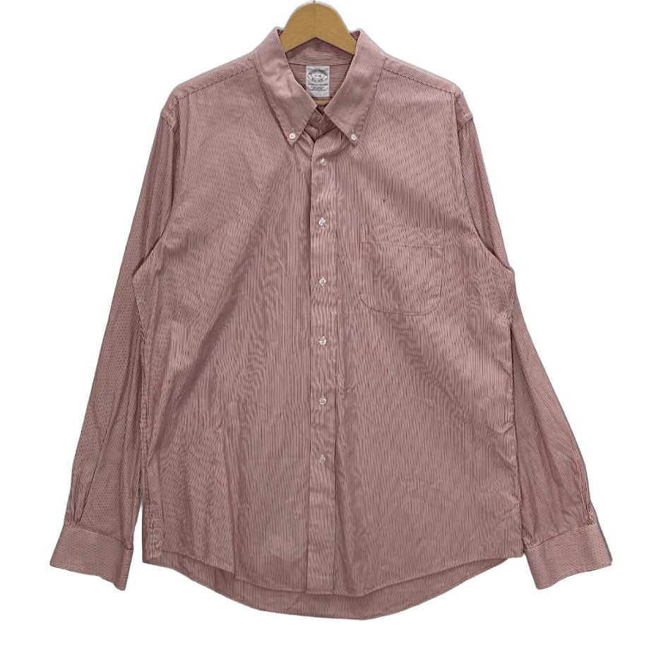 ㉒Brooks Brothers 赤 ストライプ 長袖シャツ 新品 長袖 ノンアイロン GFロゴ スポーツシャツ Regular Fit | Brooks