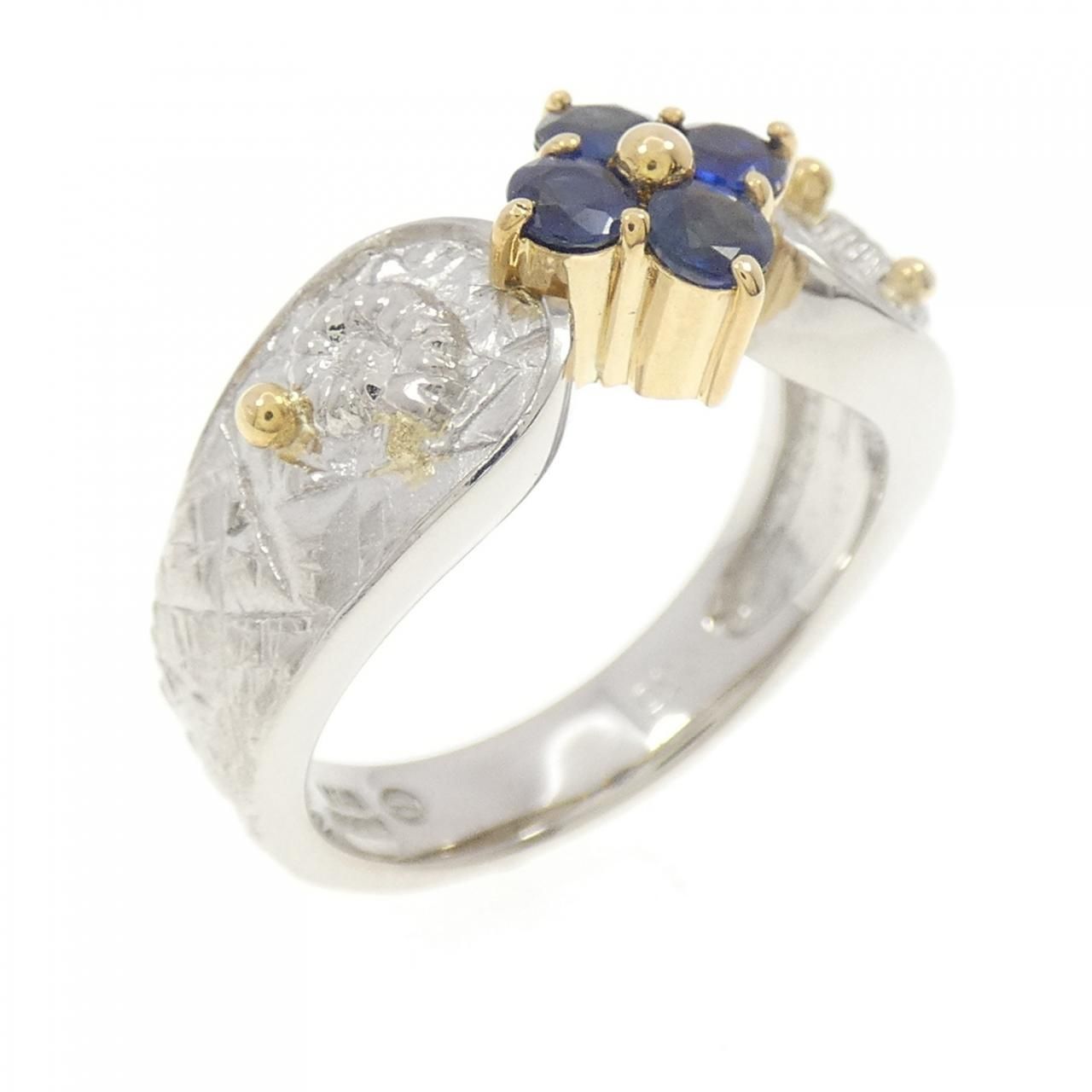 PT900|K18YG フラワー サファイヤ リング 0.56CT