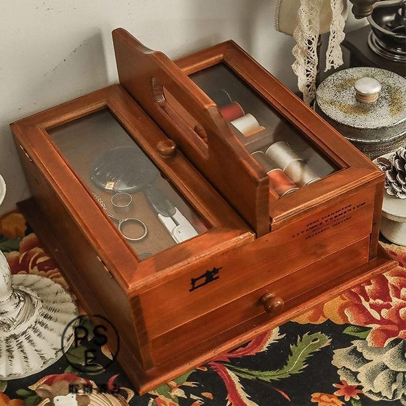 ソーイングボックス 木製 裁縫箱 昭和レトロ アンティーク モダン 昭和