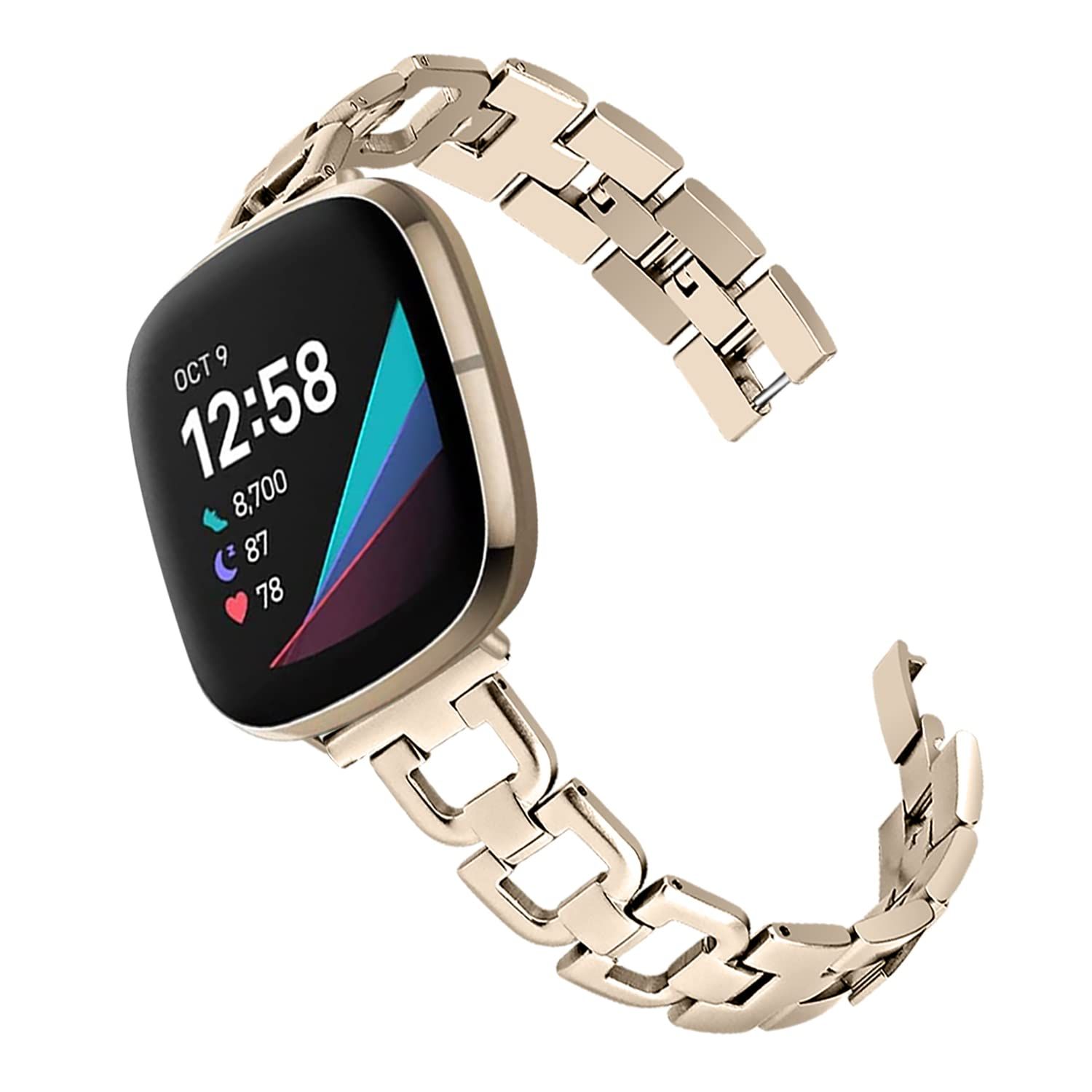 JOYOZY トップステンレススチールバンド Fitbit Versa 3 u0026 Fitbit Sense スマートウォッチ対応 シックなDリンクメタルリストバンドアクセサリーストラップ レディース ガールズ ブレスレット用 ( [C