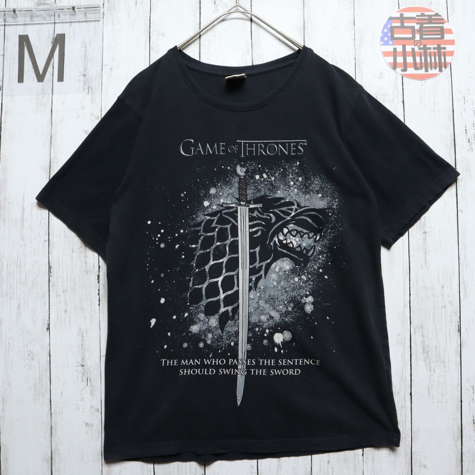 メンズM 【A品】  ムービーTシャツ  GAME OF THRONES プリント ドラマ ゲームオブスローンズ 無地 ブラック 黒 厚手 春夏 / 半袖 ヴィンテージ バンド アニメ ムービー ゲーム パロディUSA古着 M1b859