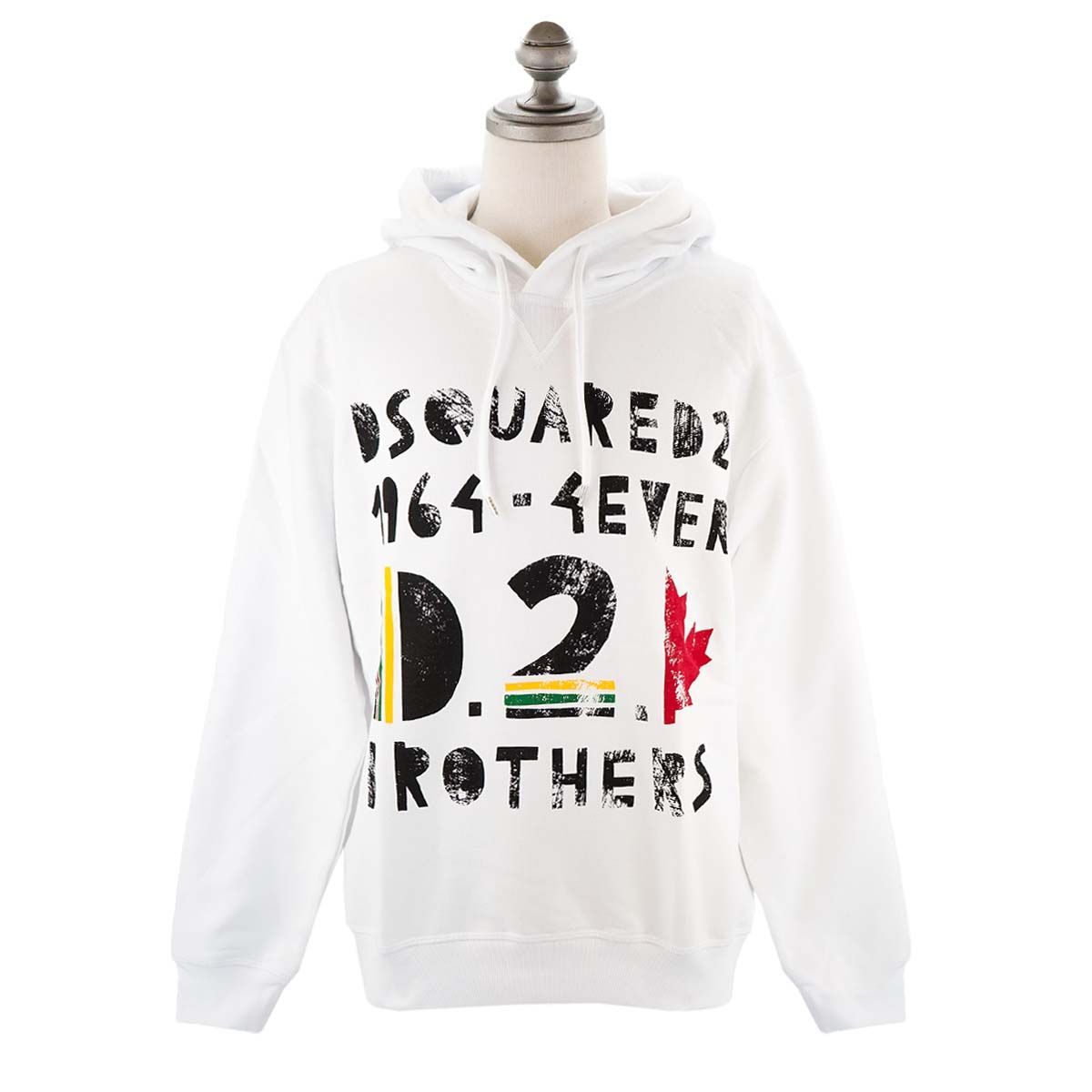 DSQUARED2 ディースクエアード フーディー S71GU0574 S25551 D2 BROS COOL HOODIE メンズ 男性 プルオーバーパーカー スウェット 100 WHITE ホワイト