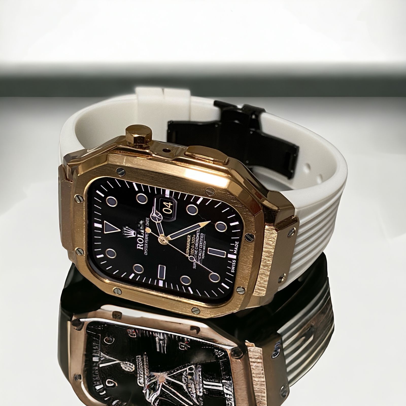 44mm Applewatch　カバー メンズ カスタム 時計バンド ローズブラック 新作 メタル ラバー カスタム apple watch ケース