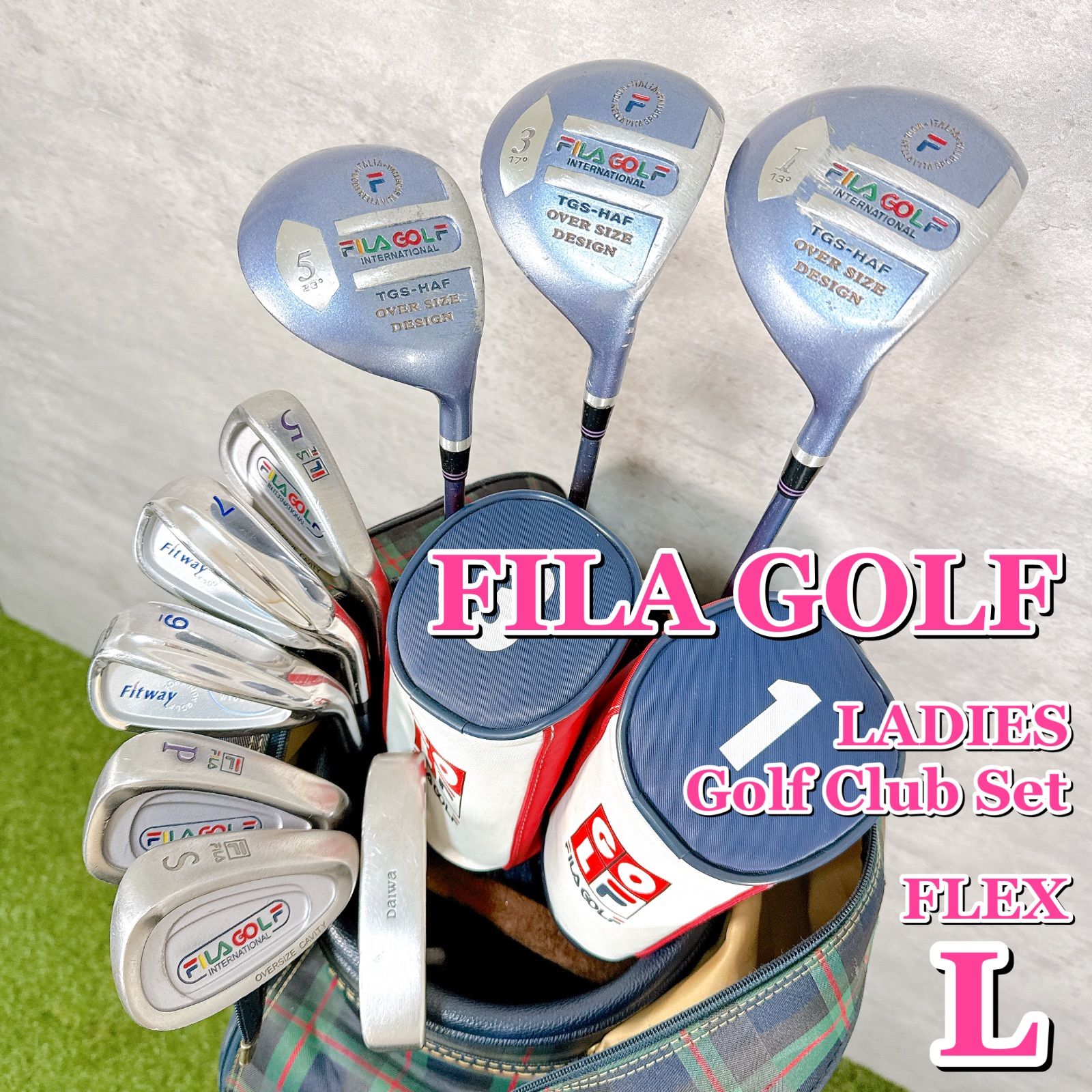 レディース ゴルフクラブセット FILA GOLF フィラゴルフ ハーフセット 9本 キャディバッグ付き フレックスL 女性 右利き 練習用 K149