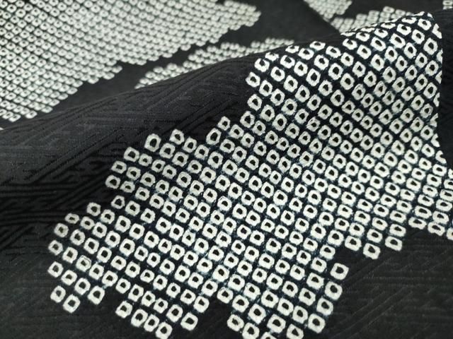 平和屋着物○上質な小紋 総絞り 雲文 黒地 正絹 逸品 未使用